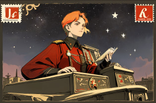 there is a man in uniform reading a book on a table, char aznable album art, beautiful androgynous prince, delicate androgynous prince, evangelionic illustration, last exile, official art, official artwork, inspired by Yasutomo Oka, shigenori soejima illustration, last exile anime, official character illustration, young tsar, official fanart