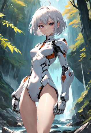 1girl, full body, ((punching)) , fist arm towards camera, ((human right arm)), ((normal right arm)), mechanical left arm

((white hair)), (short hair), (masterpiece), best quality, expressive eyes, perfect face, perfect body, (mecha girl), 
(sunray), (forest), (river), (tree)
((masterpiece, better quality)),illustration,ultra detailed 8k,photorealistic,sharp focus,very detailed,professional lighting, colorful details, paint red colors 

microchip, computer,glossy, intricate details,shitu-mecha, Gundam, navel, cute, sexy, eyes ultra detailed, mecha, science fiction

miorine rembran, cameltoe,