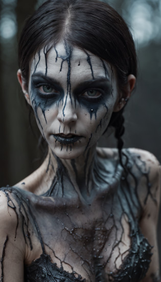 masterpiece inspired by Hellraiser, H. P. Lovecraft and Evil Dead 2013, realistic full body ((hard body pierced)) photography of two young evil zombie skinny female, without clothes slim skinny young two evil zombie female with hard body pierced ((two nude young slim skinny young evil zombie female, full body pierced)), decomposing, out dark-black liquid from decomposing body, 12k definition, full body of two beautiful cute young skinny nude creepy scary evil zombie female psycho monster bat young girl with sparkly translucent pale ghostly dark evil zombie skin cuddling close without clothes decaying black-blue liquid body with piercing, very intricate scary facepaint bodypaint full pierced with dark liquid out, detailed bright ghostly dark liquid out from eyes, freaky shiny evil zombie skinny emo, light blue and light green dark hair, and evil scary wicked grin-blue, dark shadowy scene in very spooky haunted house, ultra-detailed, ((dark art)), horror swamp, full body view, head to toe, UHD