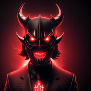 high quality, highres, absurdres, man,black suit,  blurry background, angry, evil smile, evil grin, black white background, simple background, black background, satan, satanic, red, black, red and black, evil, bioshock \(series\), devil, devilish, cigarette, demon horns, upper_body, solo, black hair, red eyes, glowing eyes, glowing eye, glowing red eyes, holding, satan, satanic, 666, (((plain black background)))