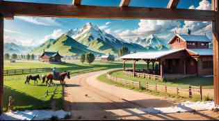 In the Xinjiang grassland, a horse farm for tourists to play, there are rest areas, you can choose horses in the stable, there are outdoor horse fences, for tourists to experience feeding, learn about horse maintenance, there is an open racetrack, there are horse performances, and experience the fun of grassland horse riding
