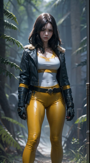 In the primeval forest?Dense bushes?Spooky woods??realisticlying?1.2???hentail realism???tmasterpiece?1.2???best qualtiy???Hyper-detailing???8K?4K??????full body shot shot?1???85mm??Particle light?illuminating??high detal?1.2???Detailed face?1.2??largeeyes?beautiful goddess woman?putting makeup on?s the perfect face?Perfect lighting?1girll?Marvel hero movies?Participated in movies?Wolverine?A corner?Female version of Wolverine?X-Men?Brown hair?Thick ultra-short hair?Wolverine?Landslides and ground fissures?The ground shook?Death glow?Serious look? jaqueta de couro?Sexy tights?Openwork coat?Leather boots?Thin waist and thick hips?upper legs?Faust?huge boob?angry look?green pupills?Wolverine's claws grow on the hands??Wolverine suit?1.2??Gravel background?Broken ground?As Wolverine Logan??No underwear???finelydetailedskin?1.3???nice hand??Detailed hands?detailed back ground, perfect  eyes, Seductive eye, looking at viewert, From the front?cinematric light?edge lit???????Best shadow?delicated?octanerender?unreal-engine?Anger surfaced?