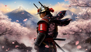 Samurai in full armor standing in front of a mountain with cherry blossoms, holding the sword in his hand, epic samurai warrrior, guerreiro Samurai, Retrato Samurai, estilo Samurai, japanese samurai, como Samurai, demon samurai warrior, feudal japan art, Samurai, japanese warrior, Demon Samurai, ancient japanese samurai, Samurai ciborgue, homem Samurai, Retrato de um Samurai