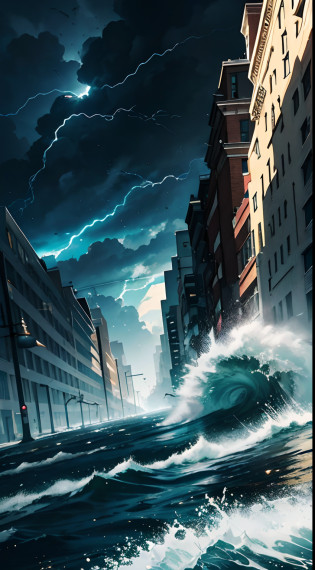 masterpiece, best quality, a hurricane in a city, low angle, objects flying, typhoon, hurricane, storm,strong wind, (((whirlwind))), epic, nature,swirl of wind, scary , tragedy, cars flying, destruction, buildings, street, poles, papers flying, wires,BREAK the hurricane is detroying the city,