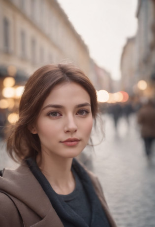 (beste-Qualit:0.8),, (beste-Qualit:0.8), perfect anime illustration, Extreme close-up portrait of a pretty woman walking through the city