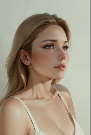 a close up of a woman with a white shirt, from side, side view profile centered, right side profile, side profile centered portrait, left profile, side profile portrait, protruding chin, looking from side!, close - up profile face, side profile centered portrait, side profile waist up portrait, thick jawline --auto --s2