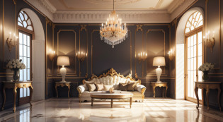 After entering the living room of the villa, You are greeted by pristine polished marble floors, Soaring plaster ceilings and glittering crystal chandeliers stand out. Your gaze is drawn to a delicate and detailed mural, Depicting classical scenes with extraordinary skill. The ornately carved wooden furniture showcases impeccable craftsmanship, Immerse yourself in a luxurious velvet sofa, You immerse yourself in the tactile comfort of the silk interior. The walls are decorated with elaborately carved classical artwork, Light and shadow intertwined, Create breathtaking artistic tapestries.