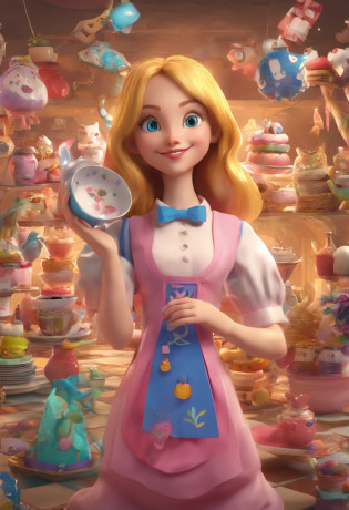 a bunch of cartoon characters with a sign, the theme of alice in wonderland, alice in wonderland style, alice in wonderland theme, like alice in wonderland, portrait of alice in wonderland, alice, alice in wonderland, alice attends mad tea party, alice in wonderland cyberpunk, by Alice Prin, alice in the wonderland, alice from alice in wonder land