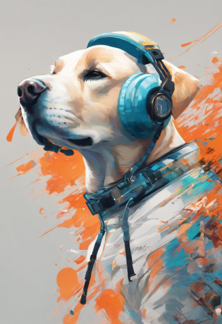 Centrado perfecto, Cute baby Labrador, Use una chaqueta del equipo estudiantil,subido en harley davidson, usar gafas de sol, Usar auriculares, cheerfulness, standing up position, Belleza abstracta, centrado, Looking at the camera, in front of camera, nearing perfection, dynamic, Altamente detallado, Suave, foco n�tido, 8k, high-definition resolution, ??, arte de Carne Griffiths y Wadim Kashin, fondo blanco