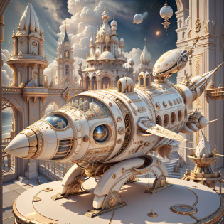 IvoryGoldAI 
spaceship in space, stars