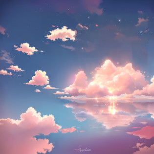anime clouds and stars reflected in the water, fluffy pink anime clouds, anime clouds, glowing clouds, light pink clouds, dreamy clouds, fantasy puffy sky, aesthetic clouds in the sky, pink clouds, beautifull puffy clouds. anime, anime sky, pink clouds in the sky, fluffy pastel clouds, pink clouds background, anime background, dreamy sky, pink cloud background