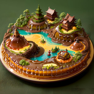 pudding and a Japanese archipelago made from pudding and caramel, fine food art, made of pudding and caramel, (Japanese archipelago), sculpted out of pudding, made of pudding and caramel, cute detailed artwork, Japanese archipelago design, awesome Japanese archipelago, Japanese archipelago masterpiece, has a very realistic look, amazing, anime Japanese archipelago, sculpted.