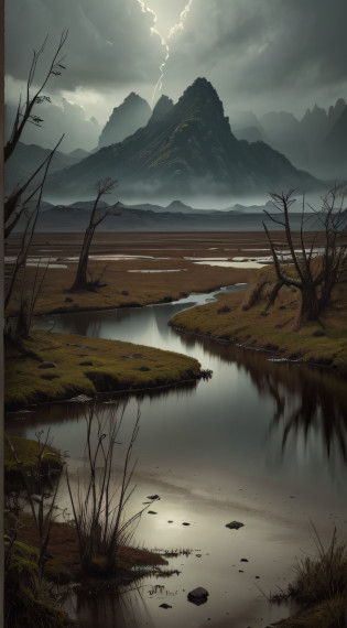 ((best quality), (masterpiece), (detailed)) as the English colonist returns to the island of Roanoke, a perplexing silence fills the air, accompanied by an overwhelming sense of abandonment. The scene is captured in the style of John White, showcasing the realism movement. The composition depicts the colonist standing amidst the desolate landscape, with a somber expression on his face. The details are meticulously rendered, capturing the rugged terrain, overgrown vegetation, and the dilapidated remnants of the settlement. The lighting emphasizes the eerie atmosphere, casting long shadows and adding a sense of mystery. The colors are subdued, reflecting the somber mood of the scene. The camera angle used to capture this moment is a low-angle shot, emphasizing the vastness of the abandoned island and evoking a feeling of isolation.