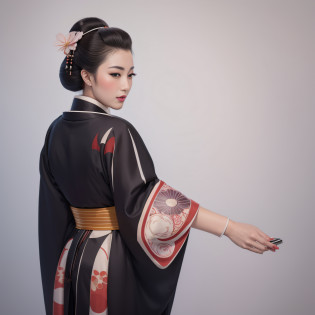 Araffe dressed in a kimono with a fan and a flower in her hair, Elegant Japanese woman, Geisha portrait, Portrait of a beautiful geisha, Japanese geisha, Portrait of a geisha, Glamorous and sexy geisha, Skilled Japanese geisha, Beauty geisha, female geisha girl, a beautiful art illustration, Japanese woman, geisha.