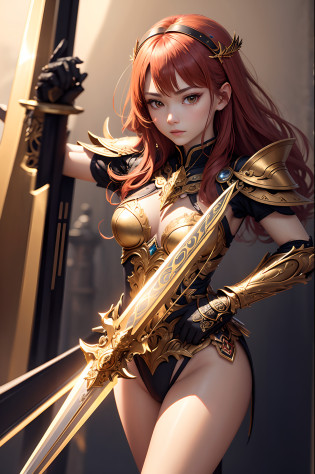 realisitic??K??K,?Photo quality?Flying in the sky?photogenic?Red Crow Cyborg?Have a golden sword?Metal Crow?Metal Crow?1 p?Looking at me kindly?(intricate-detail)?nffsw?(intricate-detail?ultra-detailliert:1.2)?Cinematic shots?full body Esbian?Hair is gold?Holding a golden sword