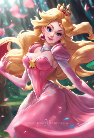 (Princess Peach: 1.5),(Sexy superheroine:1.2),(magical forest:1.2),(Fofosexyrobutts:1.2),(Rossdraw 2.5:1.1),(KDA:1.1),(WLOP:1.1),(Sakimichan:1.1),(Aquarela:1.2),(Particus:0.55)
