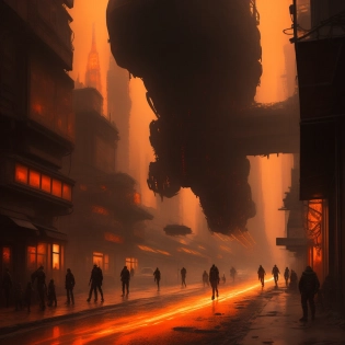8k, masterpiece, intricate details, intricate backgrounds, insaneres, digital painting, trending on artstation, trending, expansive, mars colony covered in ice, rust colored orange, (claustrophobic:1. 2), busy, squished, (expansive and very tall :1. 0), busy image, (street view:1. 3), immersed, shot from below, foggy, windy, telephoto lens, harsh lighting, dusk, twilight, dark, art by Alexis Franklin, art by Kiko Rodr�guez