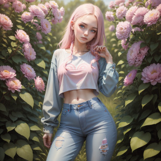 araffes in a pink shirt and blue jeans posing in a field, anna nikonova aka newmilky, photo of slim girl model, skinny waist and thick hips, photo of slim girl, 18 years old, russian girlfriend, good young girl, tight outfit, young and cute girl, casual pose, dasha taran, ekaterina