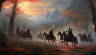 A group of undead knights riding skeleton horses actually walked through the valley towards the audience?Undead?Crusader pitch-black armor?(red�eyes)?Skeleton horses with rotten flesh?fantasy world?medieval times?A dark forest that glows with glows?horror atmosphere?uncanny?High-precision details?HD?8k?The Lord of the Rings
Wait for it to start