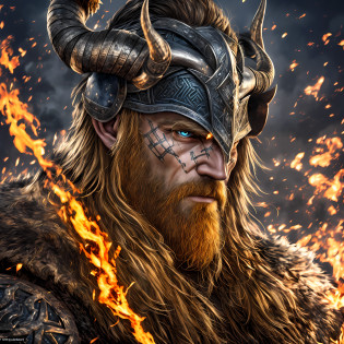 arafed man with horns and a horned head with flames in the background, portrait of a viking, viking warrior, epic viking king, norse warrior, viking berserker, painted portrait of rugged odin, viking king, viking god, ancient viking warrior, viking shaman, viking warrior illustration, berserker potrait, norse god, viking style, epic fantasy digital art style
