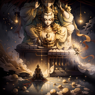 ?masterpiece, best quality?8k, ultra highres?Inside a tranquil stupa?Reflecting the faint morning light?A huge Buddha statue towers high in the center of the hall?It is carved to life?Every detail has been carefully carved by the artist?The Buddha statue sits solemnly on a lotus seat?An atmosphere of holiness pervades it?The sunlight coming in from the top window casts dappled light and shadow?The whole hall is illuminated in peace?

The Buddha statue is dignified?The striking detail makes it seem real and dynamic?Buddha's eyes were bright and shining?It seems to be able to see through the troubles of the world?The meticulous hand carvings reveal the texture of the fingertips and the serene posture?Exudes a sense of detached meditation?The golden robe shimmered softly against the light?It was as if it were a splendor from heaven?

Around the temple gathered a group of devout believers?They came in awe to worship the Buddha statue?Kneel on the ground and meditate on the scriptures?Their figures are shrouded in a warm glow?The outline is clearly visible?The walls of the hall are covered with colorful prayer flags?Sway gently with the breeze?It adds a mysterious and grand atmosphere to the entire space? --auto