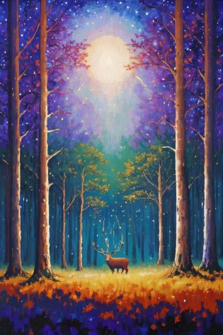 ((a fashion magazine cover)), a post modern art work of ((night forest, lone deer, lone doe, lone stag, lone moose, night sky)),  ((large pixels, pixel art, pixelated image, pixelated CG, pixel rendering, hyper artistic style, high contrast, matte texture, muted colours, oil painting, oil panting style, masterpiece, best quality, close-ups)), (detailed hyper artistic background, ultra pixelated background, dreamy background, dreamy imagery, artistic background, abstract background), ((cinematic lighting, best shadows, rim lighting, two tone lighting, refined details))