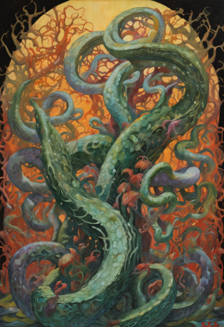 Tentacle demon tree, tentacle tree, plant tentacle, binding, devouring goddess, magic, tentacle trunk inlaid with a beautiful woman, inlaid with a woman kneeling in the tentacle tree fused with the demon tree, covered with tentacles, fine details. Anime. Tentacles, tentacles surrounding, wrapped around colored tentacles, some tentacles touching her, huge greasy tentacles and eyes, many sucked tentacles. Hybrid, biomechanical Oppein, many tentacles, densely packed tentacles, mucus and tentacles, twisted tentacles