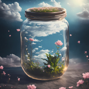 ((There is a jar, there must be a jar, there is a background, the jar is pink, super detailed, intricate details, there are girls inside the jar)) 1girl, a distant girl kiss girl in a kimono gazing at the stars, (zoom out: 1.1), (meteor shower: 1.2), (comet: 1.1), your name, low angle, from behind, Northern Lights, shooting stars, yukata, red kimono, cherry blossoms, standing in the field, best quality, masterpiece, clouds, colorful, starry, stars,