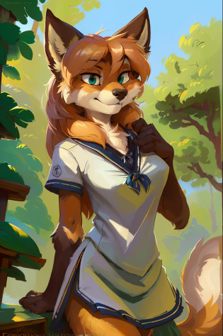 averi, fox girl, big chest, day, sexy, sensual, detailed, uploaded to e621, beautiful and detailed portrait of an anthropomorphic vixen ((female))) kenket, Ross Tran, ruan jia, uploaded to e621, zaush, foxovh, film lighting, school girl uniform, absolute territory