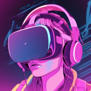 a close up of a person with VR set and headphones on, by Victor Mosquera, neo-dada, virtual reality headset, vaporwave cartoon, hyperreal - h 6 4 0, vector art --q 2 --v 5