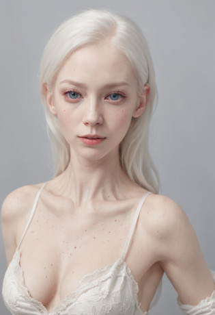 (Masterpiece:1.3), (Photorealism, RAW photo, Best quality: 1.4), (1 girl), Beauty face, (Veins on chest skin: 1.5), Albino, Pale skin, countless blood vessels visible through the skin, countless lines visible under the skin, (Realistic skin), Ultra high definition, tank top, grandly exposed breasts, drooping breasts, blue parts transformed into clean skin, background is the sea