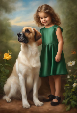 Image of a girl and her dog, painting digital adorable, airbrush,artee Digital, arte. fotorrealista, Imagem realista de uma menina bonito de 5 anos de idade, arte digital muito realista, Pintura digital ultrarrealista, pintura digital impressionante, lindo pintura digital, airbrush digital oil painting, arte digital ultrarrealista