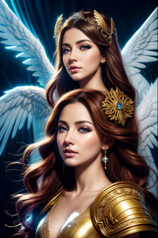Please create a creature of light, a beautiful angel of light, a magical spirit of light, is a character full of a sense of justice and divine power, she is usually depicted as a beautiful female angel with wings and long hair, wearing a shining white robe and golden armor, gentle eyes, beautiful eyes, the image of the royal sister angel is very beautiful and noble, her face is usually depicted very soft, pure and elegant. Her divine power is also very powerful and is often used to protect and help those in need. Explore your creativity and depict this mysterious and fictional creature. Use vibrant colors, unique shapes, and fun textures to make your images unique and engaging. I am glad to see your artistic interpretation of the whole body, light, random dynamic poses, shining halos, beautiful and noble angels, magical light magic, perfect spell casting, blessing prayer, (masterpiece), (best quality), (ultra-detailed), (masterpiece:1.2), (best quality), (ultra-detailed. Maximalist Rococo. Astral escape. Splash art, Latina portrait, indigo red-haired Latina,