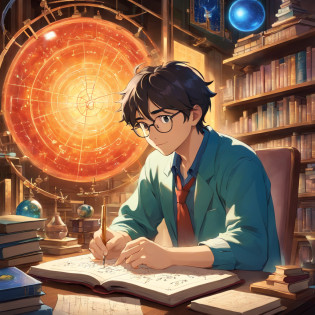 An energetic 23-year-old man, deeply immersed in the world of physics. His eyes sparkle with curiosity and determination as he dives into complex equations and theories. With a focused gaze, he delves into scientific research in his state-of-the-art laboratory, surrounded by cutting-edge equipment and meticulously organized notebooks. He is passionate about unraveling the mysteries of the universe and is determined to contribute to the advancement of science. The air is filled with an intense atmosphere of scientific inquiry and the scent of freshly brewed coffee fuels his restless mind. The room is bathed in a soft, warm light accentuating the precision of his scientific instruments. The walls are adorned with colorful posters illustrating fundamental concepts in physics, reminding him of his role in the greater scientific community. The monotonous sound of pen scratching on paper punctuates the silence, evidence of his relentless pursuit of knowledge. As his research progresses, his face lights up with excitement and joy, knowing that his work has the potential to reshape our understanding of the world. The vibrant colors of his surrounding environment reflect the intricacies and complexities of the physical world, reinforcing his awe and reverence for the laws of nature. Every detail of his face, from the graceful arch of his eyebrows to the slight smile dancing on his lips, radiates an undeniable sense of purpose and enthusiasm. The amalgamation of scientific instruments, books, and equations serves as the backdrop to his intellectual journey, providing an inspiring canvas for the exploration of fundamental truths. Together with his fellow researchers, he embarks on an extraordinary voyage towards scientific discovery, their collective efforts pushing the boundaries of our knowledge. The image quality is of the utmost importance, with every detail rendered in exquisite detail. The colors are vivid and rich, capturing the essence of the scientific pursuit. The li