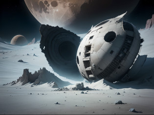 (8k, 16k, highest quality, photorealistic, raw photo, award winning, high resolution, high definition, masterpiece: 1.3), lunar base once built on the moon, ruins of lunar base, old lunar base, The first lunar base built on the moon, a decaying white colony that is considered the ruins of a future world, the future lunar surface, a well-developed lunar surface, a space city, a failure to migrate to the lunar surface, future tourist destinations, (far away) Visible Earth: 1.2), the latest spacecraft is landing near the colony,Doomsday punk style, cool color