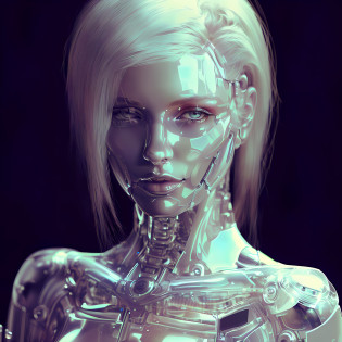 a closeup of a woman with a robotic skeleton on her chest, transparent acrylic clothing, cyborg - girl, cyborg - girl with silver hair, cyborg girl, cyborg woman, portrait of a female android, intricate trans-human, integrated synthetic android, ultra detailed female android, female face cybernetic machine, portrait of an android, perfect android girl, sci-fi female android,  fashion photography