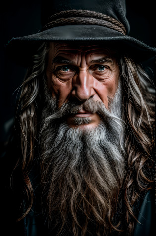 (RAW photo, best quality), (realistic, photorealistic), (photorealistic)), RAW photo, close-up portrait photo of Arafed with a long beard and a hat in a dark room, portrait of a wizard, portrait of gandalf, wise old man, portrait of an old man, portrait of merlin , ultra-realistic digital painting, 8k artistic portrait photography, old man, gandalf, old man portrait photo, painted portrait of stern Odin, close-up portrait of mage, old master., high quality, (high skin detail: 1.4), puffy eyes, gorgeous hair , (dark room: 1.3), (rim lighting: 1.3), (dim lighting: 1.3), (dark night: 1.3), indoor ((close-up)), portrait, black hair, dark background, short hair, looking at the viewer, dark red lips, close-up