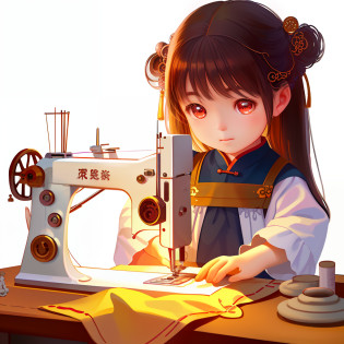 The image of a little girl sewing on a sewing machine, lovely digital painting, author?Yu Zheding, Realistic cute girl painting, author?Qu Leilei, adorable digital art, Cute detailed digital art, By Li Song, Beautiful digital artwork, Chinese girl, amazing craftsmanship, Amazing digital art, beautiful craftsmanship, author?Qiu Ying, Exquisite digital illustration