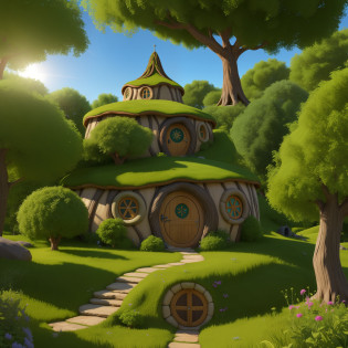 fairies tree of life isolated hobbit house on a hill, dreamlike creation, 8K-upscale �--upscale - fairies throwing pixie dust-upscale ��