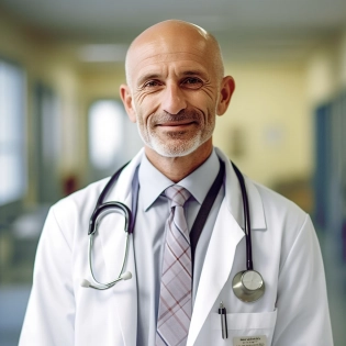 Christiano Hallack in photograph quality, self-confident doctor who is loved by both his students and patients. He stands tall with a broad smile on his face, exuding an aura of positivity and confidence. His eyes are bright and convey a sense of compassion and warmth. He is dressed in a crisp white coat, and his stethoscope hangs around his neck, a symbol of his profession. He radiates professionalism and expertise, but also a genuine desire to connect with and help those around him. In the background, you see a hospital setting, perhaps a busy ward with doctors and nurses rushing around. However, this doctor stands out, drawing attention and admiration from all those around him. His confidence and charm are infectious, and it is clear that he is a leader in his field. This photograph captures the essence of a truly exceptional doctor, one who inspires confidence, trust, and admiration in all those who interact with him. --s 750