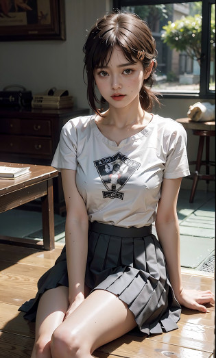 ulzzang-6500-v1.1,(raw photo:1.2), (photorealistic:1.4), beautifuldetailedgirl, Very detailed eyes and face, Beautiful detailed eyes,, hugefilesize, Hyperdetailed, Highres, RAWExtremely detailed?Bestquality?A Masterpiece?((t-shirt ))?illustartion?RAWExtremely detailed?CG?unified?8k wallpapers?Amazing?Fine details?A Masterpiece?Bestquality?Very detailed CG unified 8k wallpaper?light on the face?cinematic Lighting, 1girl, 16 years old,Long white hair?Side division?(Big Boobs)?(with glasses on)?((dynamic poses))?(sexypose)?(((Cameltoe)))?(Half body)?((Pantyhose))?((Black hip skirt))?((((Sit with your knees folded))))