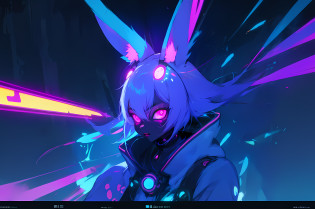 (vintage vhs), (crt screenshot), (Zen, Amy Sol style),  (((blue anthro kemono furry rabbit))), underground cavern shining flashlight in old ruins, scene from a show about a blue anthro furry kemono rabbit who investigates deep space crime, (vast decrepit scenery:1.2) blame! style, nightmarish illustration, glowing eyes everywhere, intense eye contact, hybrid human / anthro, electrixbunny, rabbit anthro portrait, ((portrait)), bunnypunk, weirdcore voidpunk fursona, wearing bunny ears, cover art with light abstraction, abstract, simple vector art, contemporary Cybernetic art, color gradients, soft color palettes, layered forms, whimsical animation, style Ethereal abstract, 4K, , anime character with futuristic hair and glowing eyes in a dark room, digital cyberpunk anime art, anime style 4 k, digital cyberpunk - anime art, anime mecha aesthetic, digital cyberpunk anime!!, anime cyberpunk art, fully robotic!! catgirl, hyper concept art, cyberpunk anime girl mech, portrait anime space cadet girl, wearing cybernetic bunny ears --v6