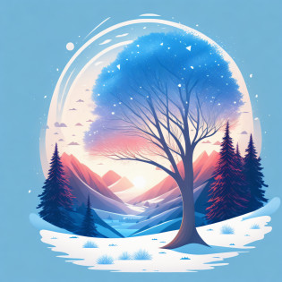 a spruice tree in a winter landscape, tshirt design, rzminjourney, vector-art