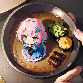 ((sticker:1.5)))?((Chibi Chara))?(((lunch))?fluffy?1girls?Eat lunch?Strongest?Chibi Chara?ful body?pastel-colored hair?Fairy tale?Fantastical?Masterpiece?beste Quality?high picture quality