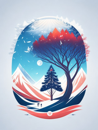a spruice tree in a winter landscape, tshirt design, rzminjourney, vector-art