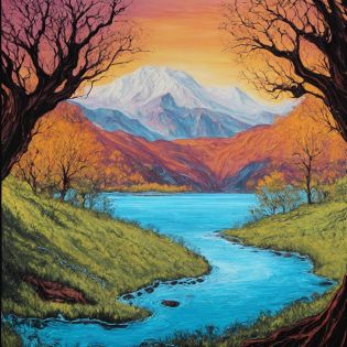 <lora:PsychedelicFluids:0.82>, PsychedelicFluids, detailed, a landscape with mountains in the background and a lake in the foreground, trees in foreground, forest, (oil painting:1.3), psychedelic colors, colorful,  <lora:theovercomer8sContrastFix_sd15:0.2>