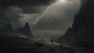 (best quality,4k,8k,highres,masterpiece:1.2),ultra-detailed,(realistic,photorealistic,photo-realistic:1.37),dark apocalypse,endless destruction,ominous atmosphere,devastated landscapes,ruined civilizations,post-apocalyptic wasteland,breathtaking chaos,ominous silence,rays of dying sunlight,distant howling winds,shadowy figures emerging from the ashes,terrifying creatures lurking in the darkness,hauntingly beautiful ruins,crumbling architecture,colossal statues twisted and broken,ominous storm clouds gathering,powerful bolts of lightning illuminating the darkness,distorted bodies of the damned,shadows of the antichrist spreading,red-hot flames engulfing the world,infernal landscapes,ominous caves with ancient inscriptions,naked figures writhing in torment,devilish temptations,fiery eyes of the devil,emerging from the depths of the abyss,moonlit desert drowned in darkness,dunes of shifting sand,eroded rocks carved by time,powerful sandstorms consuming all in their path,caravan struggling to traverse the harsh terrain,desolation and loneliness,stark beauty amidst chaos,nightmarish visions dancing in the flames,warm glow of fire lamps in the darkness,mesmerizing dance of flames,cave paintings depicting creatures of nightmare,eternal battle between light and darkness,eerily beautiful mixture of fire and night,dramatic contrast between light and shadow,whispering winds carrying tales of ancient times.