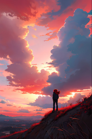 red sky background, view from bellow, hd, detailed