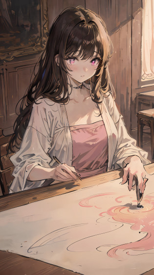 Masterpiece, Superb Girl, Best Beauty, World Masterpiece Theater, Super Fine, Superb Quality, Extreme Quality, Blonde, High Resolution, Extreme 1girl, Extreme Quality, Illustration, Looking at the Audience, Impasto, Canvas, Oil Painting, Realistic, Realist, Real, A Brunette Girl Lying on a Table, With Bright Pink Eyes, Looking at the Screen, Confused, Quiet and Quiet, Soft Candlelight, Sultry Glow, moody atmosphere
