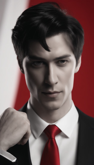 Trio of suit and tie,dynamic pose,nervous expression,red background,death note style(best quality,4k,8k,highres,masterpiece:1.2),ultra-detailed,realistic:1.37,studio lighting,professional,portraits,vivid colors,sharp focus,bokeh,physically-based rendering